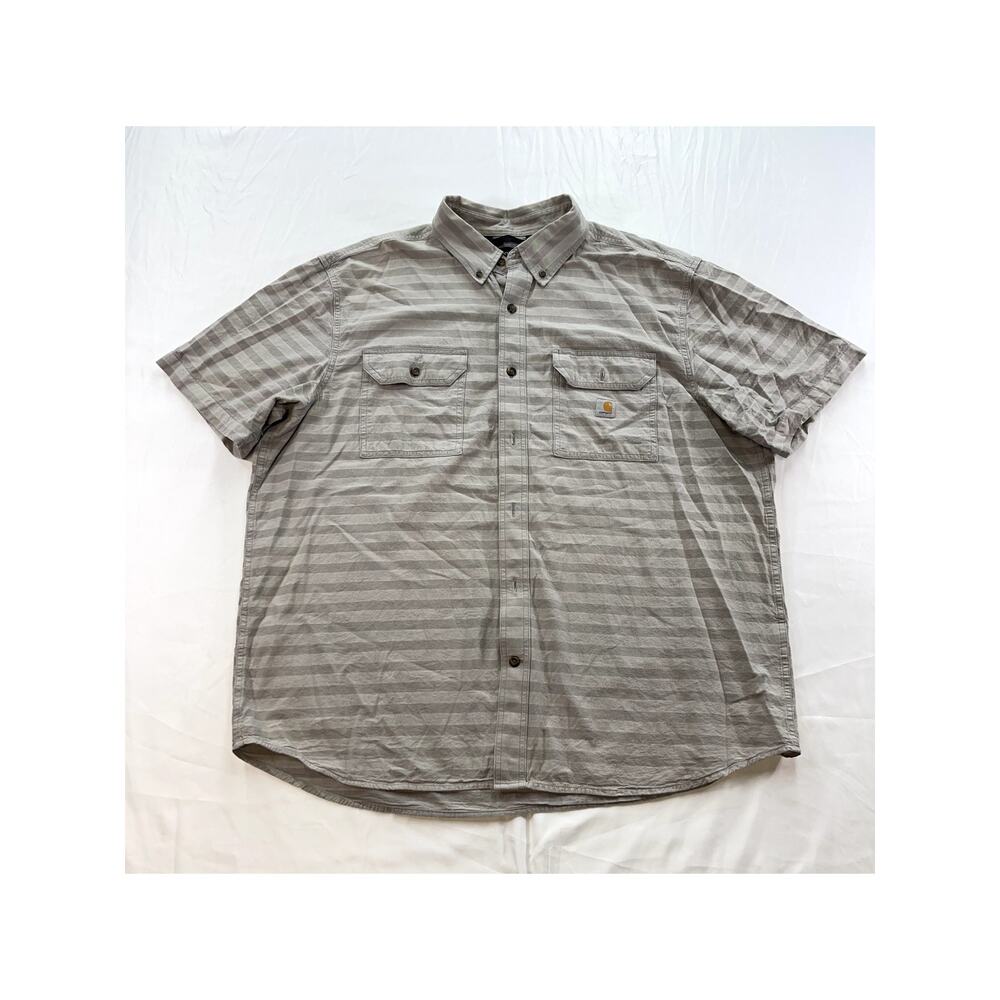 Carhartt Men's Loose Fit Short Sleeve Button Up Striped Shirt in Grey Sz XL